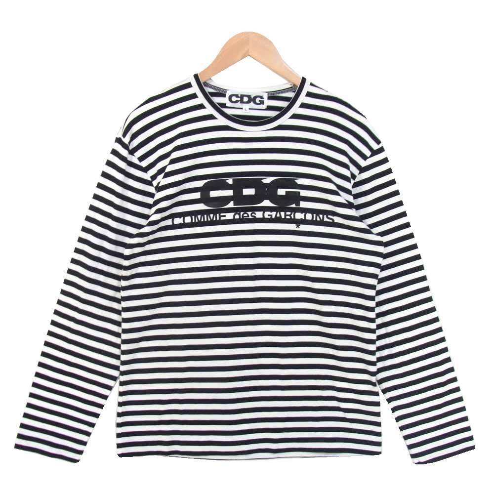 COMME des GARCONS コムデギャルソン 20SS SZ-T042 エアロゴライン ボーダー プリント 長袖 Tシャツ 白×黒系 L【美品】【中古】