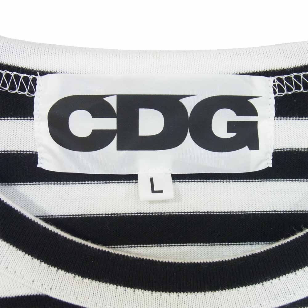 COMME des GARCONS コムデギャルソン 20SS SZ-T042 エアロゴライン ボーダー プリント 長袖 Tシャツ 白×黒系 L【美品】【中古】