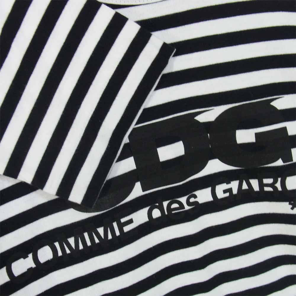 COMME des GARCONS コムデギャルソン 20SS SZ-T042 エアロゴライン ボーダー プリント 長袖 Tシャツ 白×黒系 L【美品】【中古】
