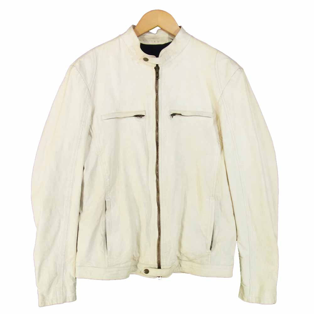 Salvatore Ferragamo サルヴァトーレフェラガモ SS10 ラムレザー 羊革 シングル ライダース ジャケット オフホワイト系 48【新古品】【未使用】【中古】