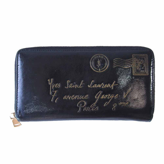SAINT LAURENT サンローラン Y-MAIL ZIP WALLET ラウンドファスナー 長サイフ ブラック系【中古】