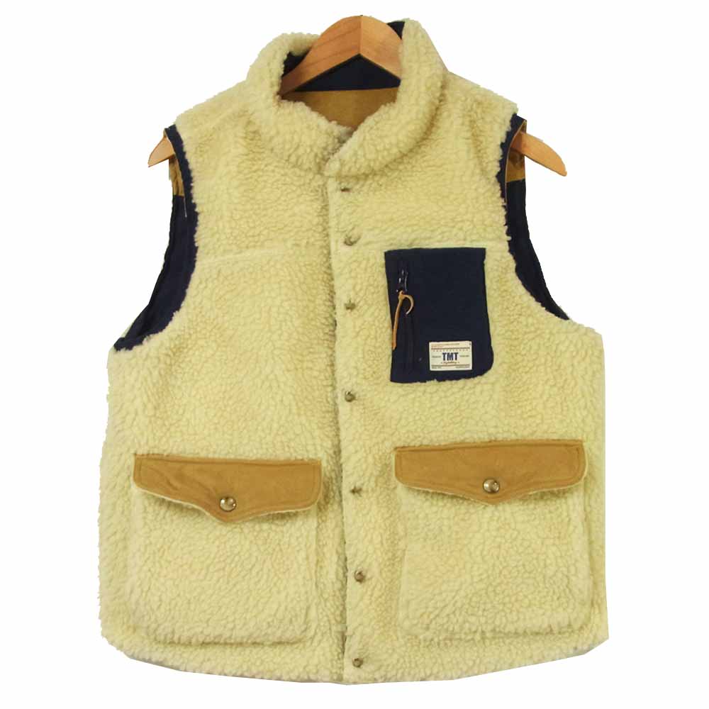 TMT ティーエムティー TJK-F1802 ONIBEGIE DYED NYLON REVERSIBLE DOWN VEST ボア ダウン ベスト ブラウン系 ネイビー系 L【美品】【中古】