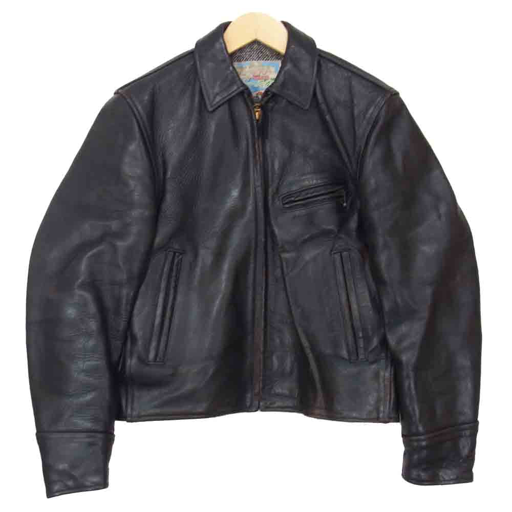 AERO LEATHER エアロレザー 茶芯 HALF BELT HORSEHIDE ハーフベルト ホースハイド ライダース ジャケット ブラック系 34【中古】