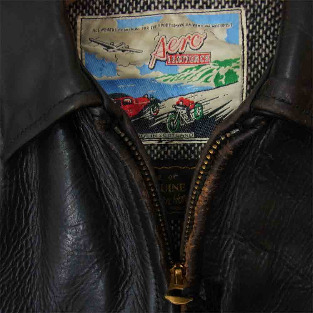 AERO LEATHER エアロレザー 茶芯 HALF BELT HORSEHIDE ハーフベルト ホースハイド ライダース ジャケット ブラック系 34【中古】