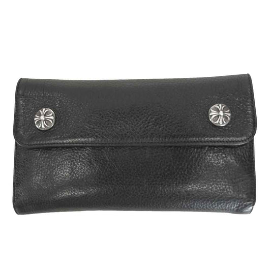 CHROME HEARTS クロムハーツ（原本有） WAVE CROSS BTN CHクロスボタン ウェーブ ウォレット ブラック系【中古】