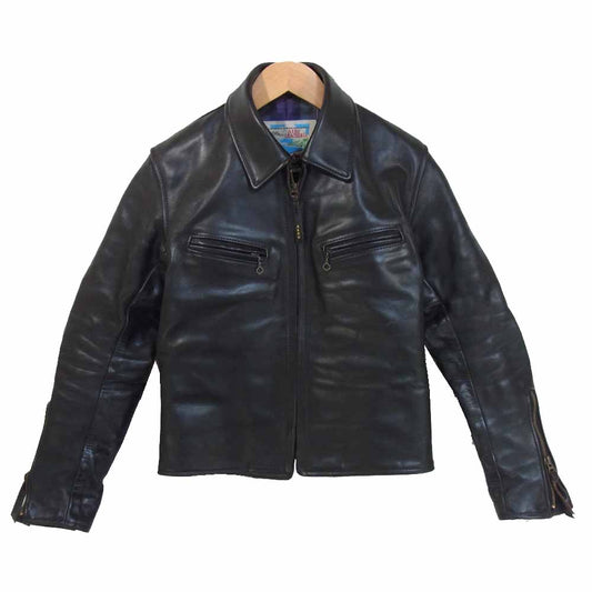 AERO LEATHER エアロレザー ホースハイド レザー lochcarron チェック裏 ライダース ジャケット ブラック系 32【中古】
