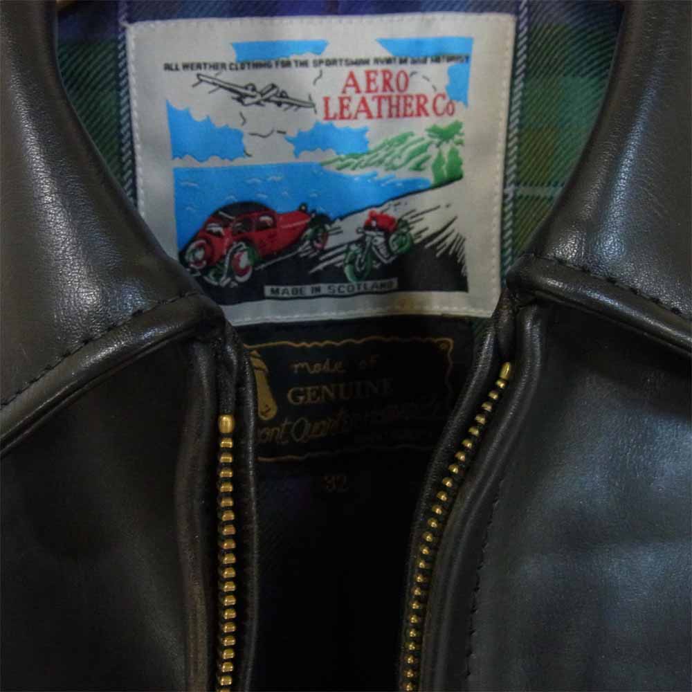 AERO LEATHER エアロレザー ホースハイド レザー lochcarron チェック裏 ライダース ジャケット ブラック系 32【中古】