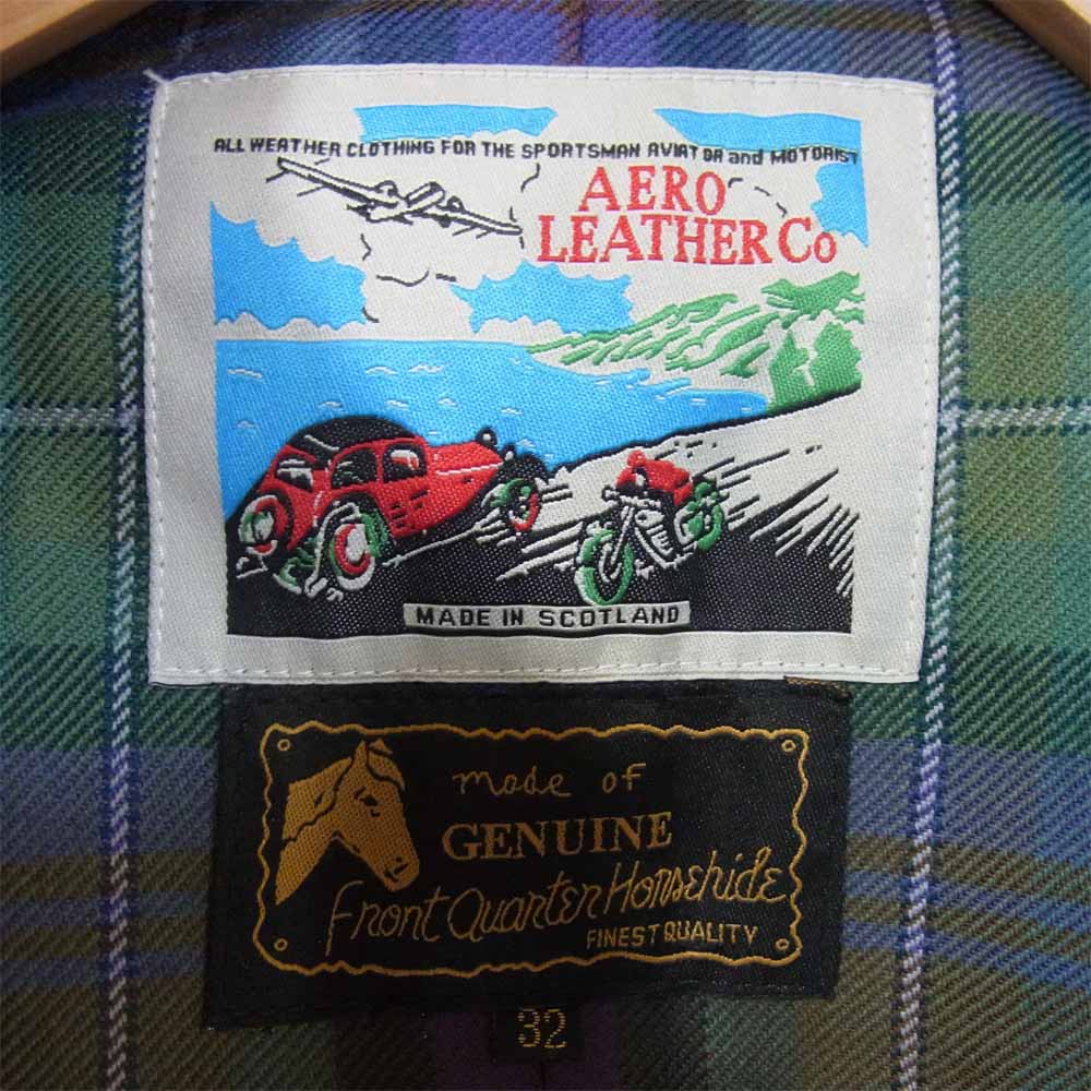 AERO LEATHER エアロレザー ホースハイド レザー lochcarron チェック裏 ライダース ジャケット ブラック系 32【中古】