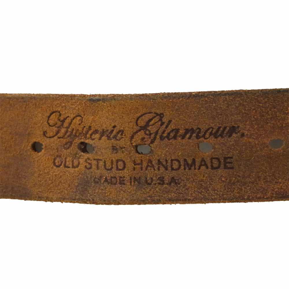HYSTERIC GLAMOUR ヒステリックグラマー 0251QE03381 OLD STUD HANDMADE オールドスタッズ フラワースタッズ スワロフスキー レザー ベルト ブラウン系 M【中古】