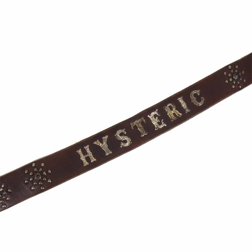 HYSTERIC GLAMOUR ヒステリックグラマー 0251QE03381 OLD STUD HANDMADE オールドスタッズ フラワースタッズ スワロフスキー レザー ベルト ブラウン系 M【中古】