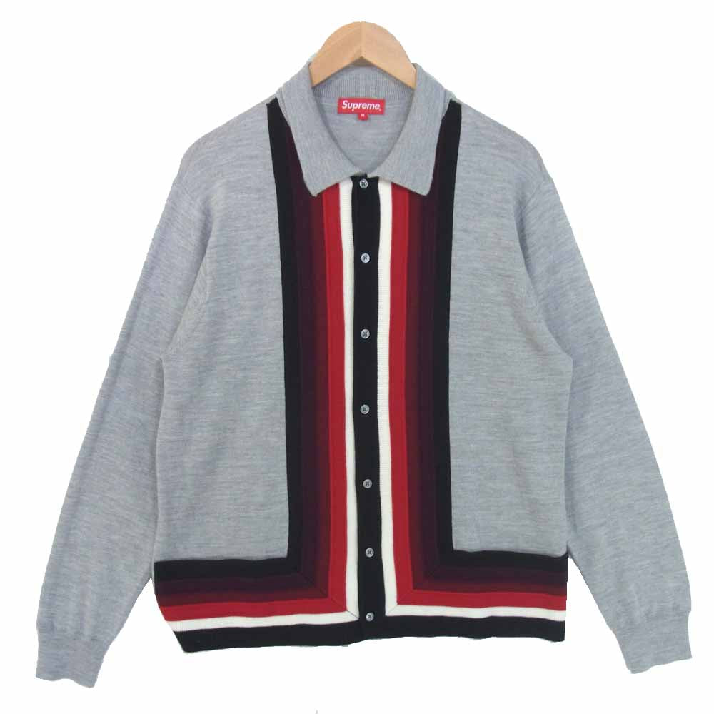 Supreme シュプリーム 19ss Corner Stripe Polo コーナー ストライプ ポロ シャツ グレー系 M【美品】【中古】