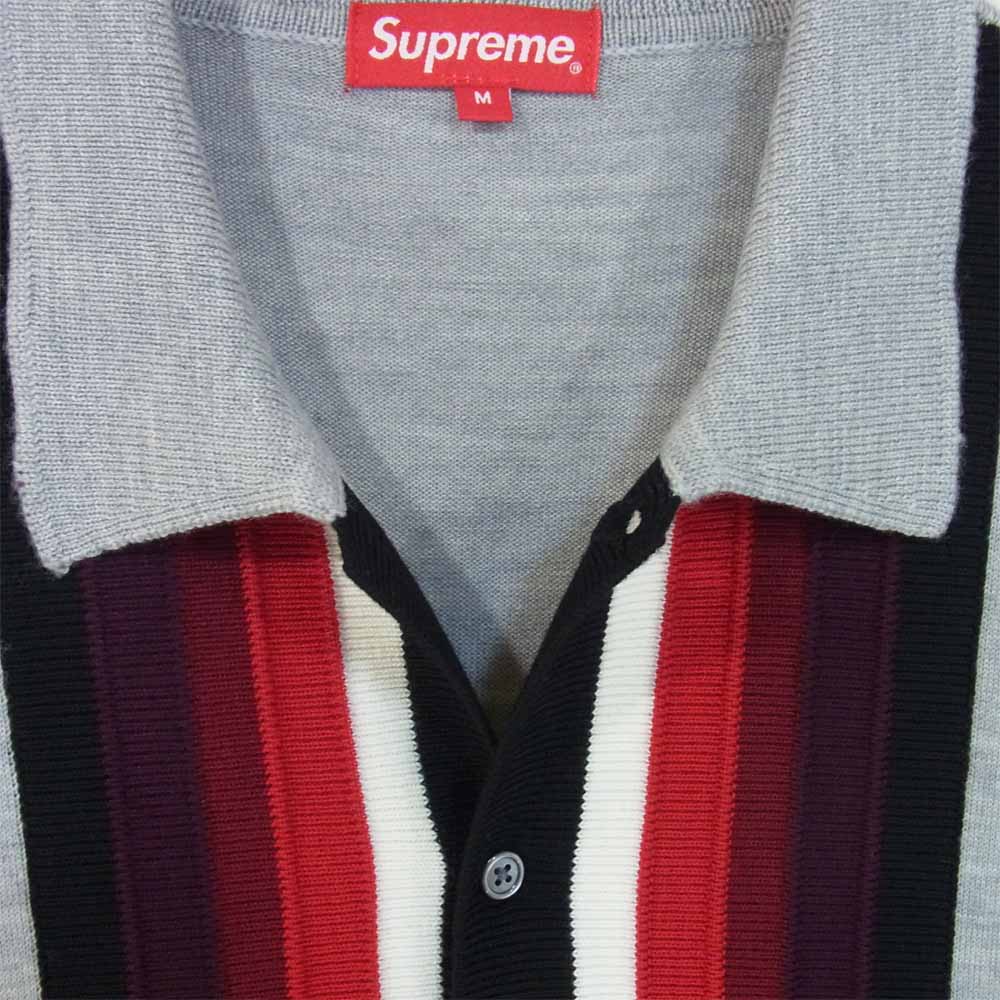 Supreme シュプリーム 19ss Corner Stripe Polo コーナー ストライプ ポロ シャツ グレー系 M【美品】【中古】