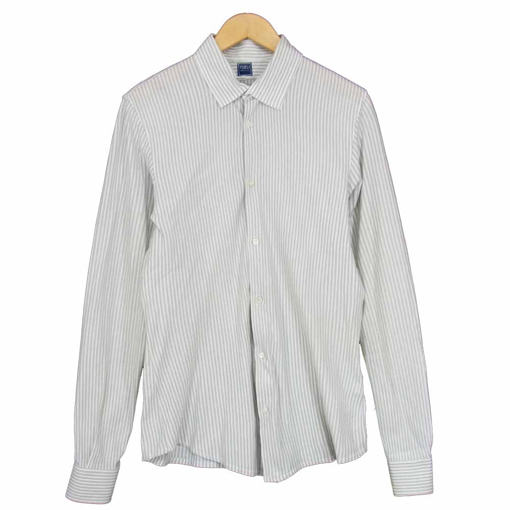 フェデーリ 長袖 ストライプ コットン シャツ ホワイト系 48【中古】