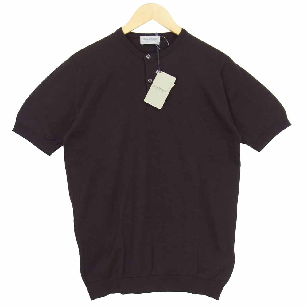 JOHN SMEDLEY ジョンスメドレー BENNETT HANLEY SS ヘンリーネック 半袖 ニット ブラウン系 M【新古品】【未使用】【中古】