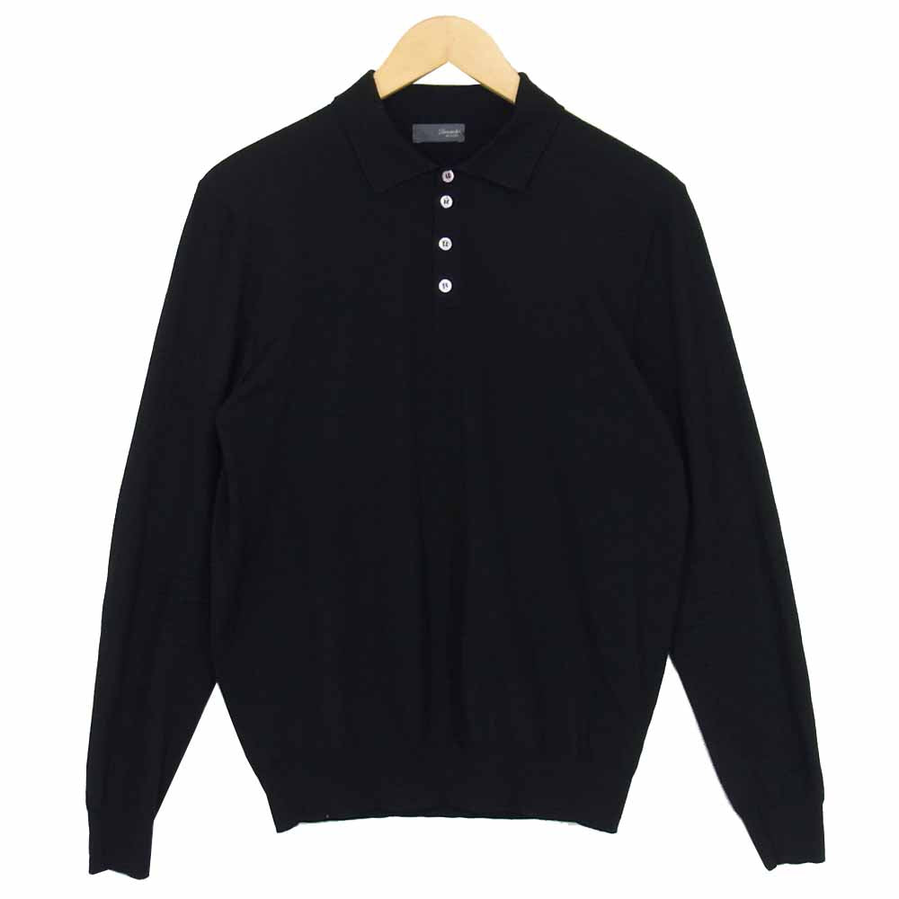 長袖 ニット ポロシャツ ブラック系 48【美品】【中古】
