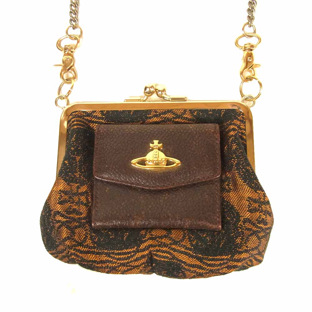 Vivienne Westwood ヴィヴィアンウエストウッド がま口 ショルダー ポシェット バッグ オレンジ系 ブラック系【中古】