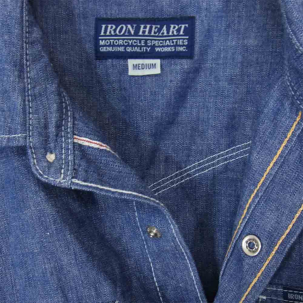 IRON HEART アイアンハート IHSH-13 ヘビー セルビッチ シャンブレー ウエスタンシャツ インディゴブルー系 M【美品】【中古】