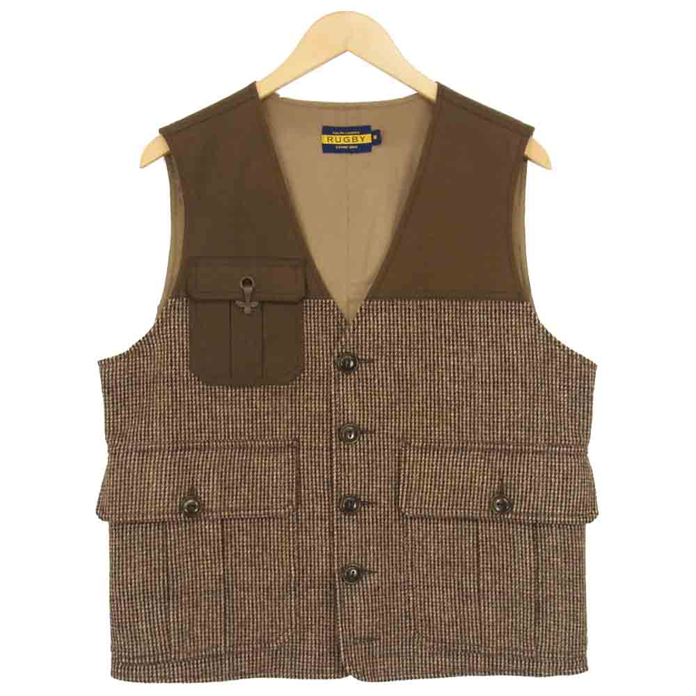 RALPH LAUREN ラルフローレン RUGBY ラグビー ツイード切替 ベスト ブラウン系 M【中古】