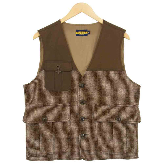 RALPH LAUREN ラルフローレン RUGBY ラグビー ツイード切替 ベスト ブラウン系 M【中古】