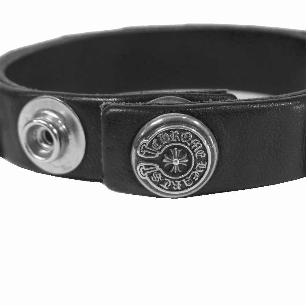 CHROME HEARTS クロムハーツ（原本有） ZERO PYRMD STDS SNGL ピラミッドスタッズ シングル レザー ブレスレット ブラック系 シルバー系【中古】