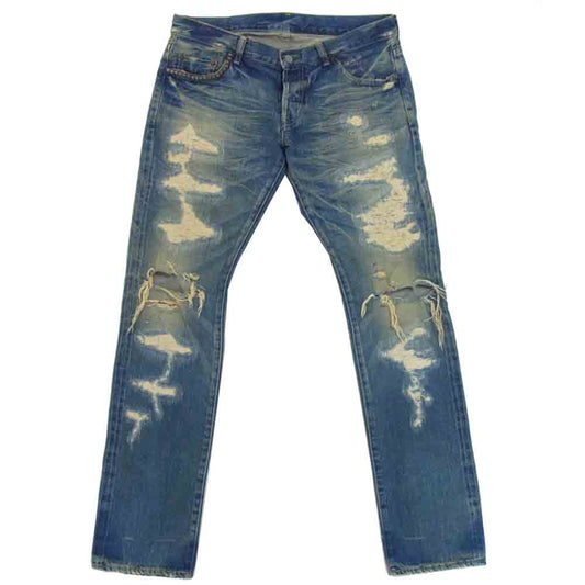 HYSTERIC GLAMOUR ヒステリックグラマー 4AP-2124 クラッシュ リペア加工 スタッズ デニムパンツ インディゴブルー系 34【中古】