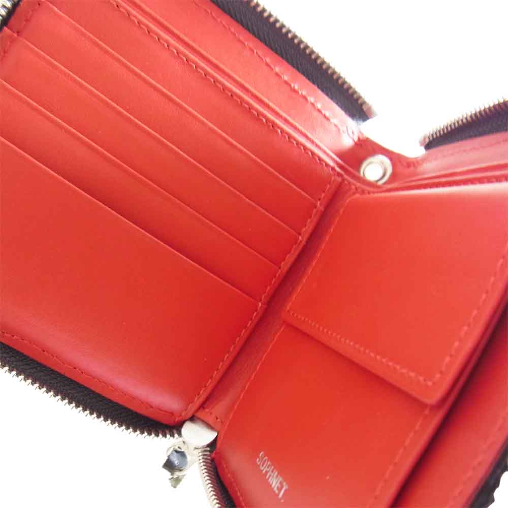 SOPHNET. ソフネット LEATHER ZIP WALLET ジップ ウォレット 財布 ダークグレー系【中古】