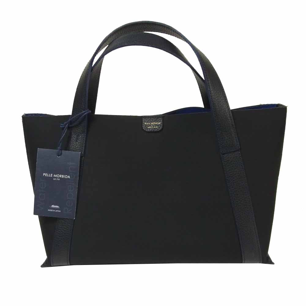 PELLE MORBIDA ペッレモルビダ pmo-te007b ギャランティ付 ナイロン トート バッグ 牛革 日本製 ブラック系【中古】