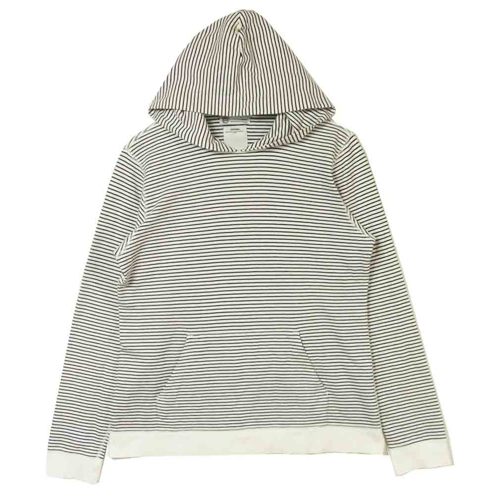 VISVIM ビズビム ボーダー フーデッド 長袖 プルオーバー パーカー コットン 日本製 ホワイト系 ブラック系 M【中古】