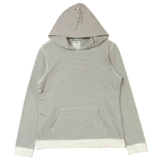 VISVIM ビズビム ボーダー フーデッド 長袖 プルオーバー パーカー コットン 日本製 ホワイト系 ブラック系 M【中古】
