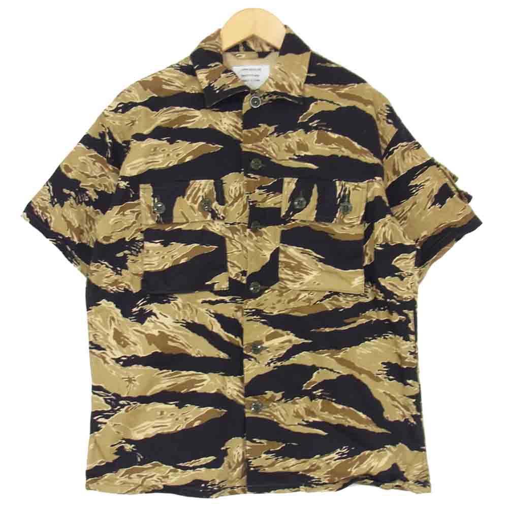 The REAL McCOY'S ザリアルマッコイズ TIGER CAMOUFLAGE GOLD TONE タイガー カモフラージュ カモ ゴールド トーン 半袖 迷彩 シャツ カーキ系 L【美品】【中古】