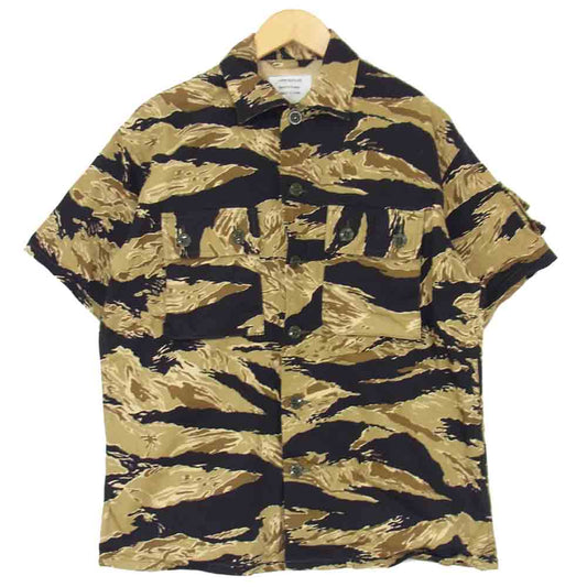 The REAL McCOY'S ザリアルマッコイズ TIGER CAMOUFLAGE GOLD TONE タイガー カモフラージュ カモ ゴールド トーン 半袖 迷彩 シャツ カーキ系 L【美品】【中古】