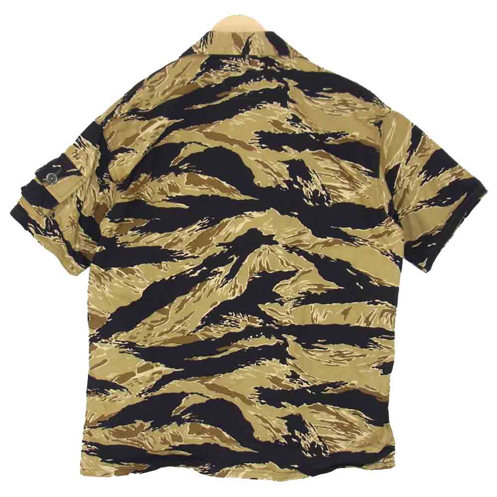 The REAL McCOY'S ザリアルマッコイズ TIGER CAMOUFLAGE GOLD TONE タイガー カモフラージュ カモ ゴールド トーン 半袖 迷彩 シャツ カーキ系 L【美品】【中古】