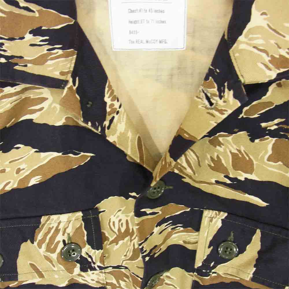 The REAL McCOY'S ザリアルマッコイズ TIGER CAMOUFLAGE GOLD TONE タイガー カモフラージュ カモ ゴールド トーン 半袖 迷彩 シャツ カーキ系 L【美品】【中古】