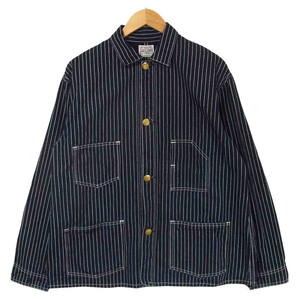 The REAL McCOY'S ザリアルマッコイズ JOE McCOY ジョー マッコイ 8HOUR UNION ウォバッシュ ストライプ カバーオール ジャケット ネイビー系 42【美品】【中古】
