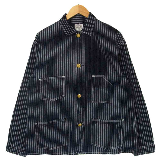 The REAL McCOY'S ザリアルマッコイズ JOE McCOY ジョー マッコイ 8HOUR UNION ウォバッシュ ストライプ カバーオール ジャケット ネイビー系 42【美品】【中古】