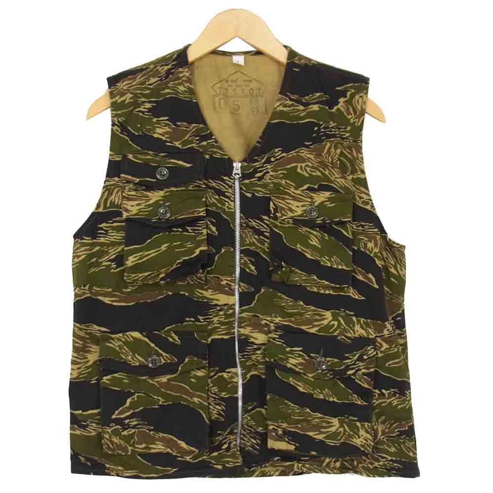 The REAL McCOY'S ザリアルマッコイズ JOHN WAYNE TIGER CAMOUFLAGE VEST ジョンウェイン タイガー カモフラージュ カモ ベスト カーキ系 L【美品】【中古】