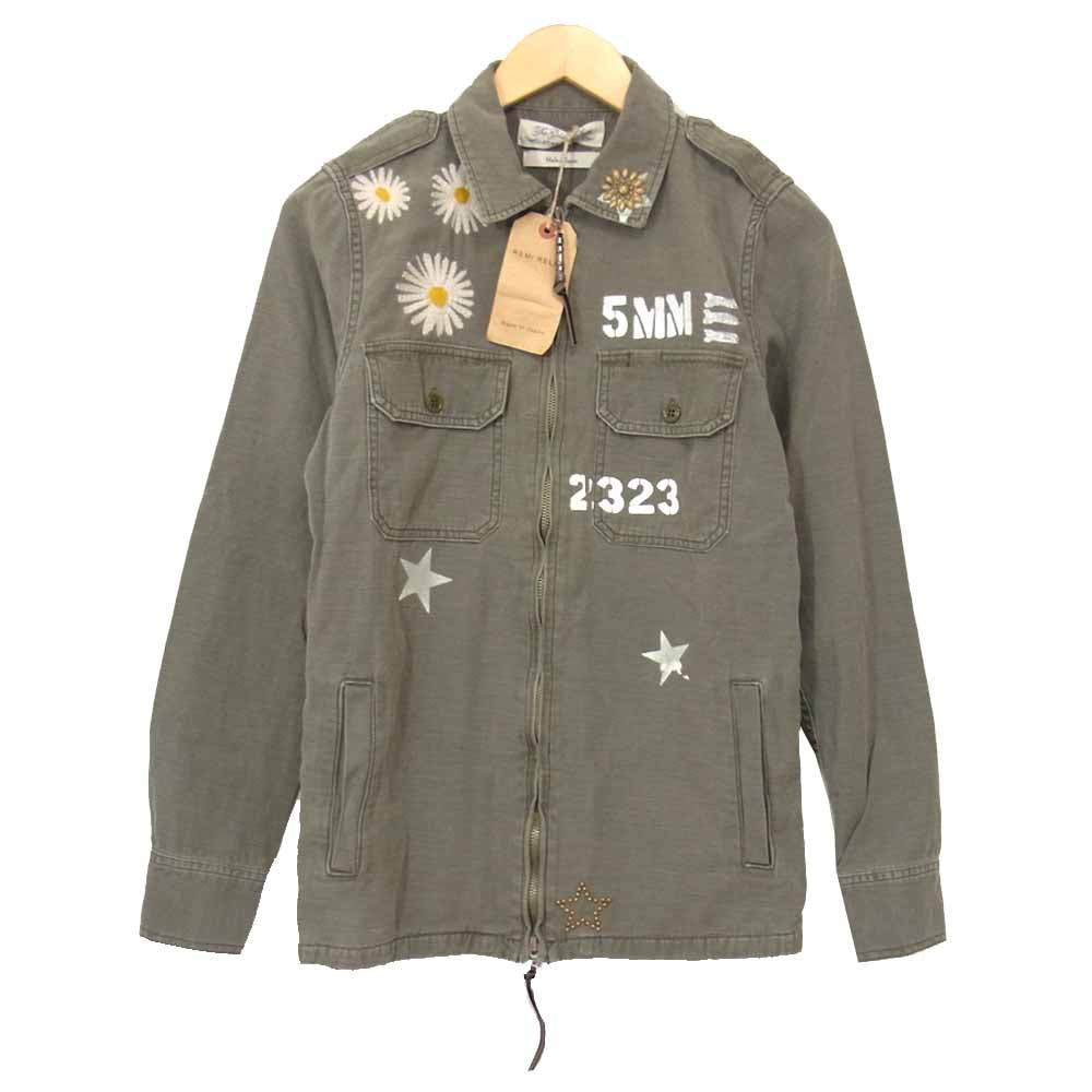 REMI RELIEF レミレリーフ RN161936251B2 フワラー刺繍 ミリタリー シャツ ジャケット カーキ系 S【中古】