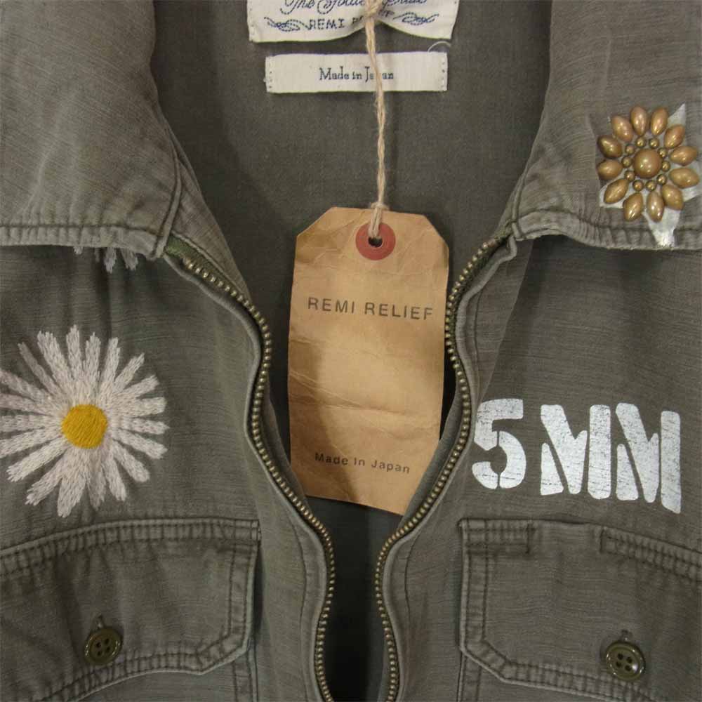 REMI RELIEF レミレリーフ RN161936251B2 フワラー刺繍 ミリタリー シャツ ジャケット カーキ系 S【中古】