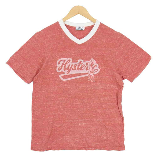 HYSTERIC GLAMOUR ヒステリックグラマー 02182CT03 HYS TRAP プリント Vネック 半袖 Tシャツ レッド系 L【中古】