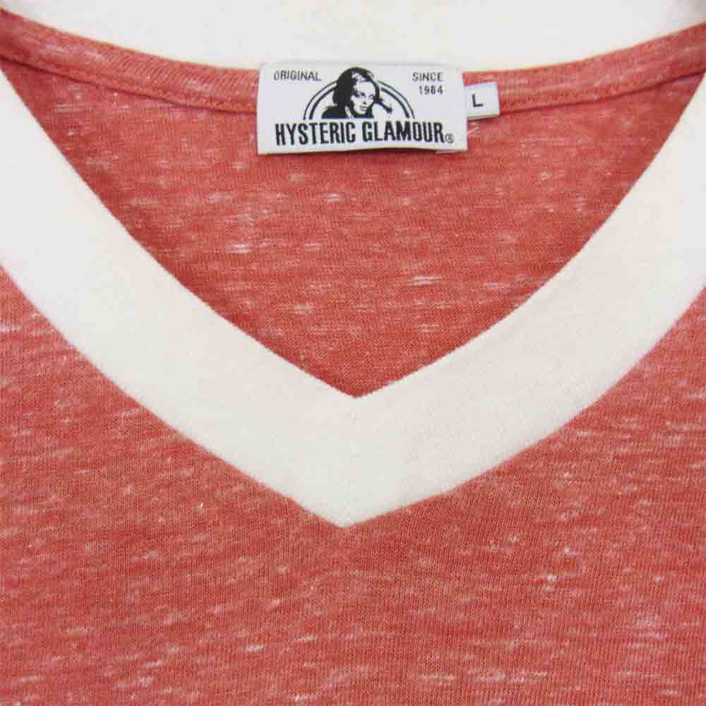HYSTERIC GLAMOUR ヒステリックグラマー 02182CT03 HYS TRAP プリント Vネック 半袖 Tシャツ レッド系 L【中古】