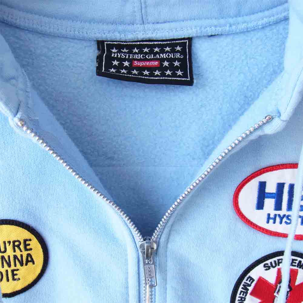 Supreme シュプリーム 17AW 02173ZI08 HYSTERIC GLAMOUR ヒステリックグラマー Patches Zip Up Sweatshirt パッチ ジップ パーカー ブルー系 S【中古】