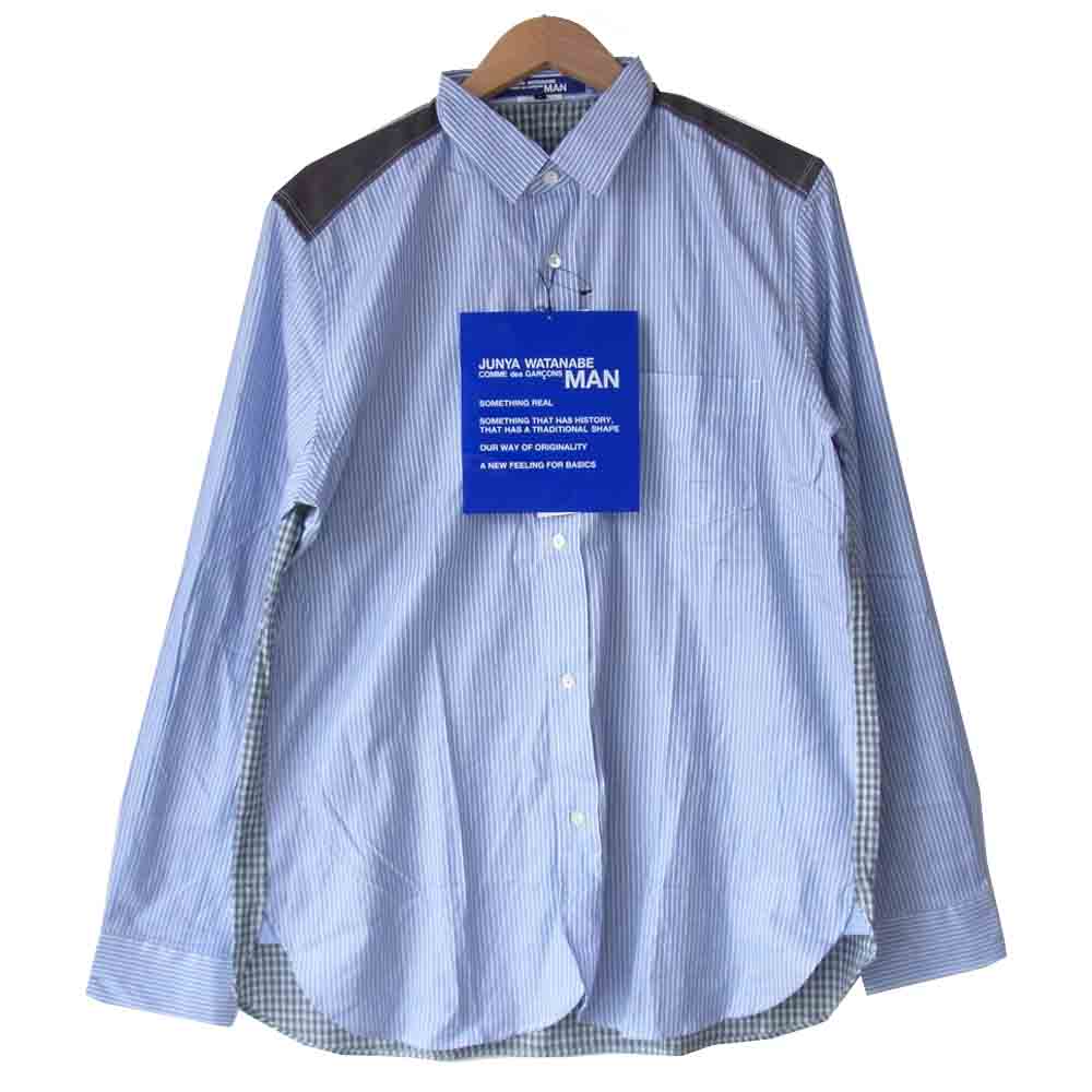 JUNYA WATANABE COMME des GARCONS ジュンヤワタナベコムデギャルソン 20AW WF-B012 多素材切り替え ストライプ シャツ ブルー系 L【新古品】【未使用】【中古】
