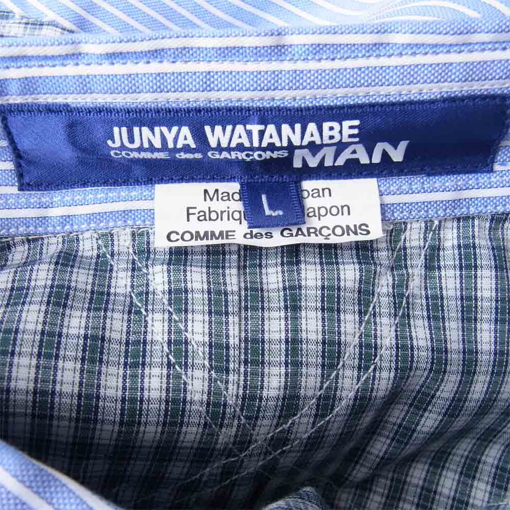 JUNYA WATANABE COMME des GARCONS ジュンヤワタナベコムデギャルソン 20AW WF-B012 多素材切り替え ストライプ シャツ ブルー系 L【新古品】【未使用】【中古】
