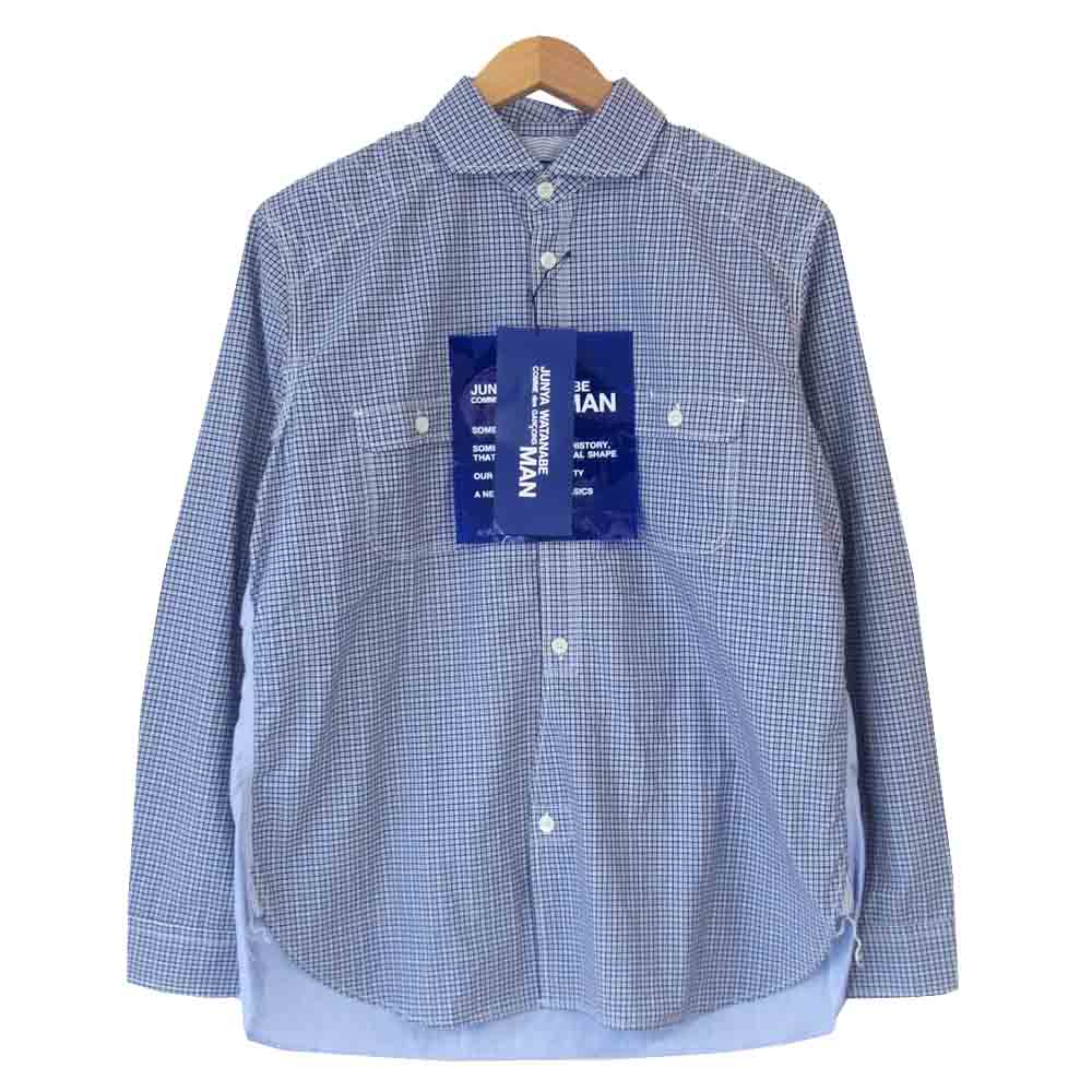 JUNYA WATANABE COMME des GARCONS ジュンヤワタナベコムデギャルソン WF-B007 多素材切り替え チェック シャツ ブルー系 S【新古品】【未使用】【中古】