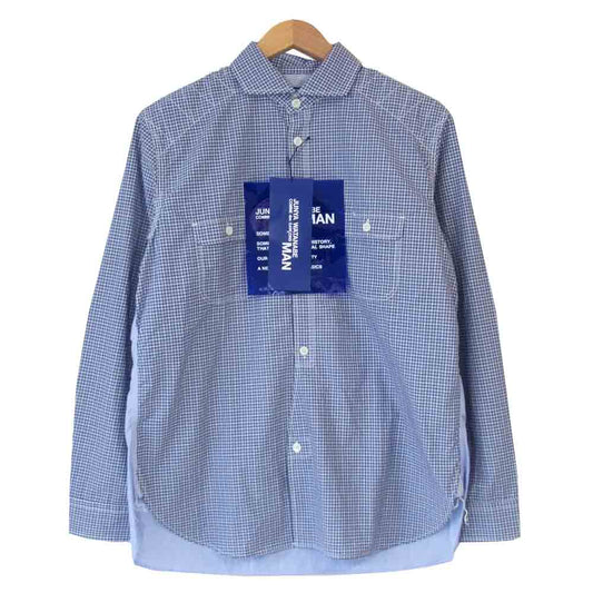 JUNYA WATANABE COMME des GARCONS ジュンヤワタナベコムデギャルソン WF-B007 多素材切り替え チェック シャツ ブルー系 S【新古品】【未使用】【中古】