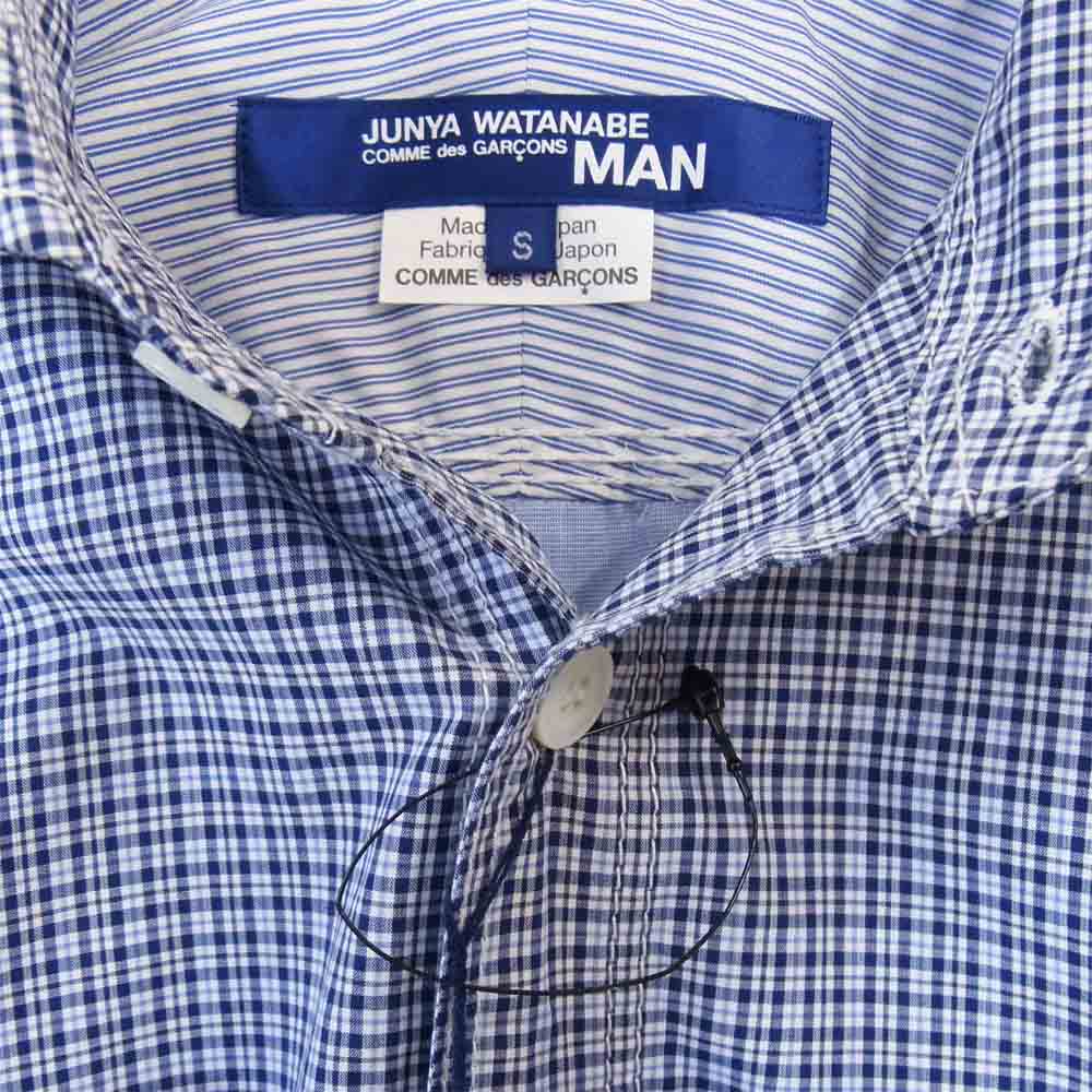 JUNYA WATANABE COMME des GARCONS ジュンヤワタナベコムデギャルソン WF-B007 多素材切り替え チェック シャツ ブルー系 S【新古品】【未使用】【中古】