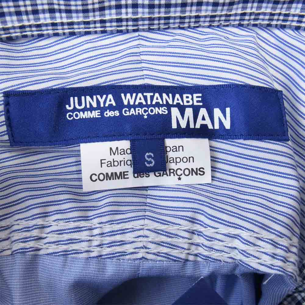 JUNYA WATANABE COMME des GARCONS ジュンヤワタナベコムデギャルソン WF-B007 多素材切り替え チェック シャツ ブルー系 S【新古品】【未使用】【中古】