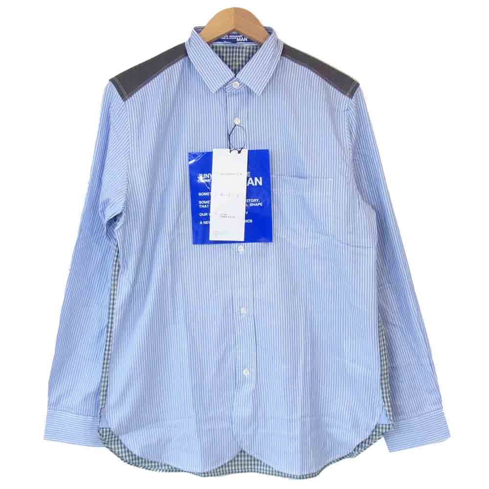 JUNYA WATANABE COMME des GARCONS ジュンヤワタナベコムデギャルソン 20AW WF-B012 多素材切り替え ストライプ シャツ ブルー系 M【新古品】【未使用】【中古】
