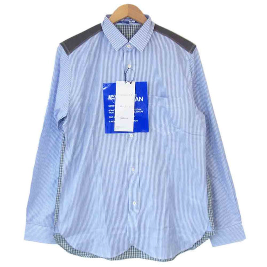 JUNYA WATANABE COMME des GARCONS ジュンヤワタナベコムデギャルソン 20AW WF-B012 多素材切り替え ストライプ シャツ ブルー系 M【新古品】【未使用】【中古】