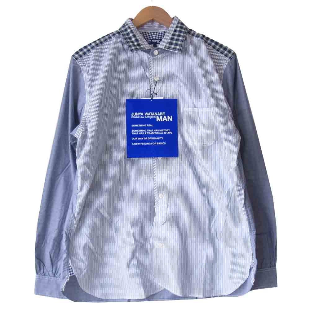 JUNYA WATANABE COMME des GARCONS ジュンヤワタナベコムデギャルソン 20AW WF-B004 多素材切り替え ストライプ シャツ ブルー系 L【新古品】【未使用】【中古】